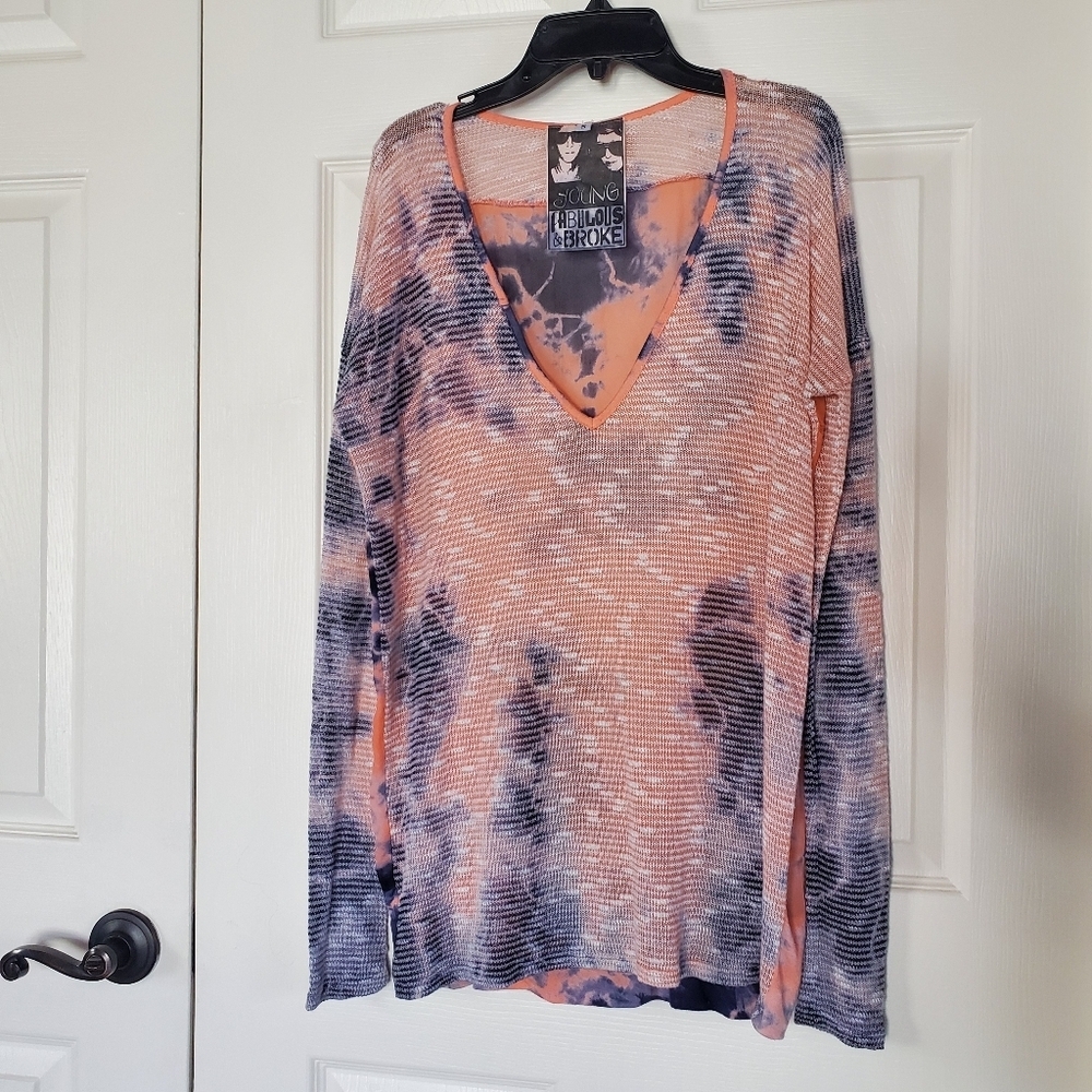 Young Fabulous & Broke Semi-Sheer Pullover Tunic Long Sleeves Tie-Dyed Small